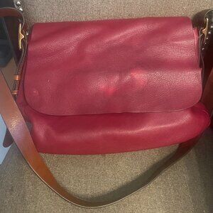 Fossil Red Cowhide Leather Harper Flap Crossbody Bag Purse